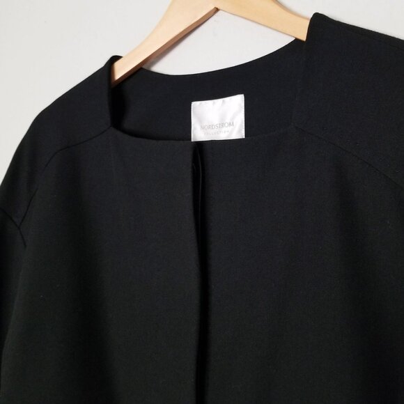 NEW Nordstrom Collection Leather Trim Ponte Knit Blazer Jacket S Black Crop $298 - Picture 4 of 16